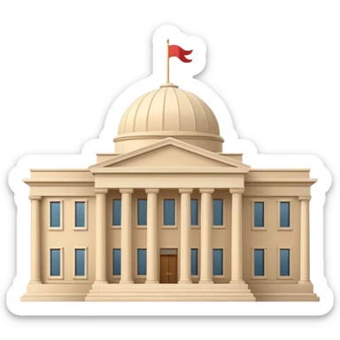 Minimal 3D emoji style government ministry building, classical architecture with columns and triangular roof, official state institution, neutral beige stone, clean shading, financial institution icon, isolated on transparent background, professional, no flags, no text sticker
