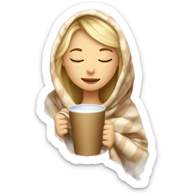 girl inside a blanket sipping coffee eyes closed blonde sticker