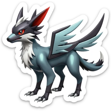 Futuristic Shiny Mightyena-Noivern-Silvally-Fakémon-hybrid-creature (full body)  sticker