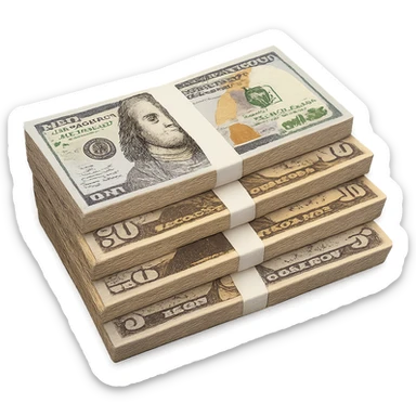 a stack of US dollar banknotes viewed from the top, showing the bills' details and colors sticker