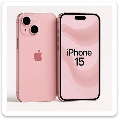 Change the iPhone 15 to pink color with a visible Apple logo in a realistic style. Keep the white background. sticker