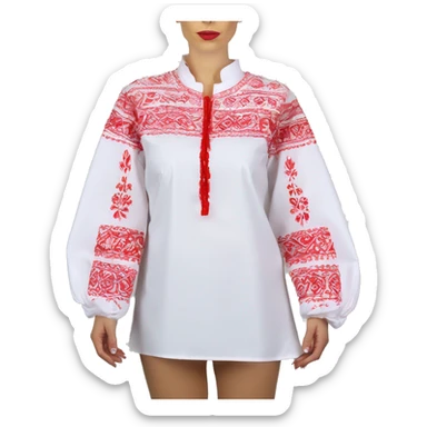 Long sleeve Blouse vyshyvanka, white with red embodiary on sleeves sticker