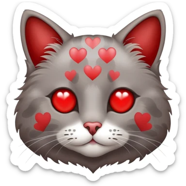 Grey Brown cat with red spots and a white heart sticker