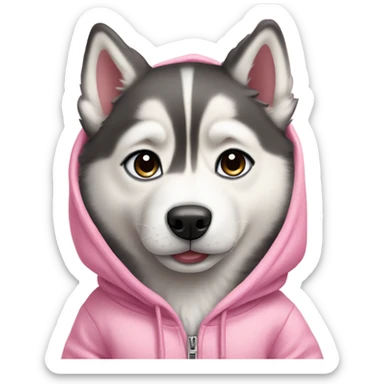 Husky puppy wearing pink hoodie sticker