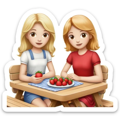 Blonde girl and strawberry blond girl at picnic table sticker