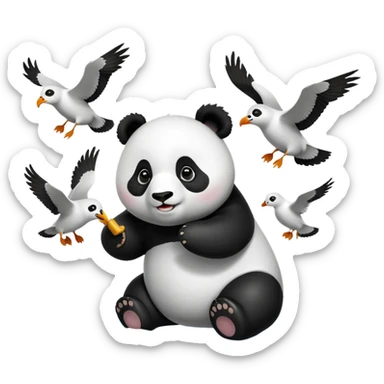 Panda shooing seagulls sticker