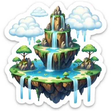 fantasy scenery, floating islands, waterfalls, dreamy clouds sticker