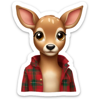 A fawn in a plaid sticker