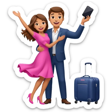  happy elegant beautiful girl flowy brown hair that is more valuable then corals excited to see the love of her life at the airport then the man lifts her up in the air embracing her this way she has pink lips sticker