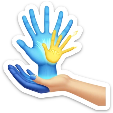 a hand being held by a glowing blue hand and a glowing yellow hand souls sticker