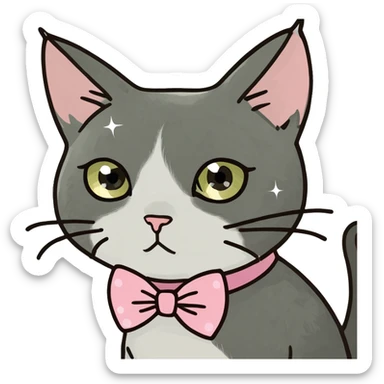 a cat with a bow and sparkles  sticker