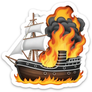 un barco quemandose blanco y negro  sticker