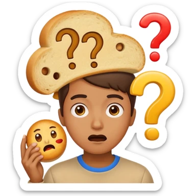 Draw an emoji where a person thinks with a question mark in front of the food sticker