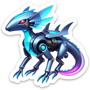  Epic legendary rare mechanical Shiny sparkly transparent bioluminescent luminescent vibrant bright pastel dark exotic iridescent colorful gradients futuristic modern metallic glossy glittery fantasy-cyber-Protogen-Fakémon-Pokémon-Vernid-creature sticker
