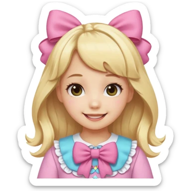 A girl dressed in kawaii clothes with lots of bows and she has blonde hair sticker