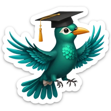 Un colibri con birrete de graduación y que el colibrí sea turquesa oscuro, que este se vea bastante realista  sticker