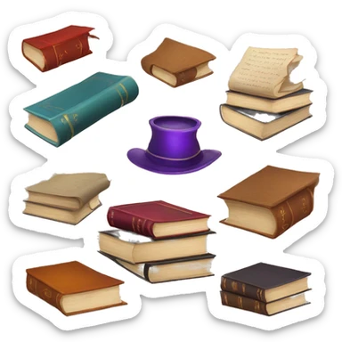 pile of books and magic spell scrolls sticker