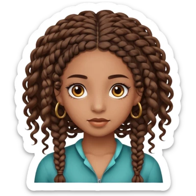 girl with thin braids with curls and brown eyes, brown skin, eyelashes, siren eyes sticker