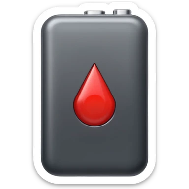 iPhone emoji style battery icon with a small red section left symbolizing very low charge, glossy, modern, minimal sticker