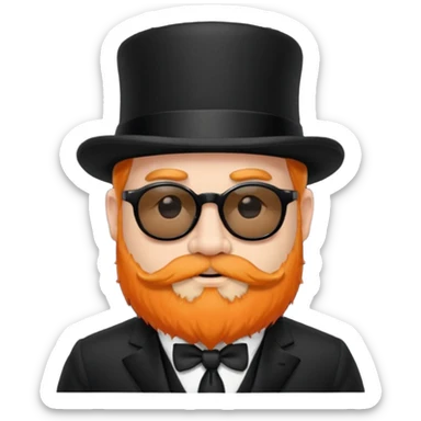 dwarf with a beard, a hairy body black sunglasses and a black top hat on his head. He also has a black tie on his chest. His nose is orange and his skin is pale white. sticker
