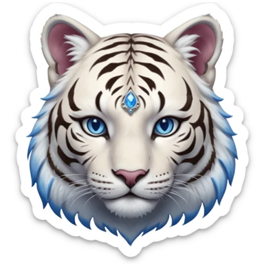 ESO Female white tiger khajiit leader of the umbral rose, blue eyes, blue 'third eye' gem sticker