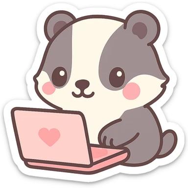 Remove the background so the badger typing on a laptop is on a transparent background, keep the kawaii style. sticker