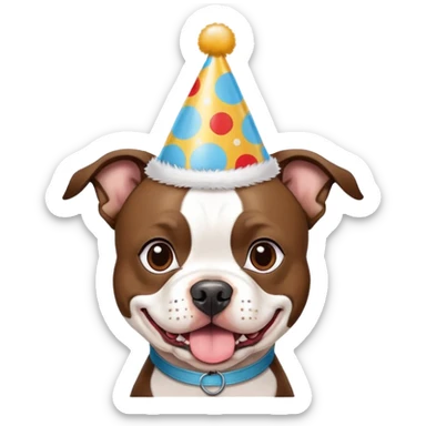 American Pit Bull Terrier mixed with a boston terrier with a birthday hat on sticker