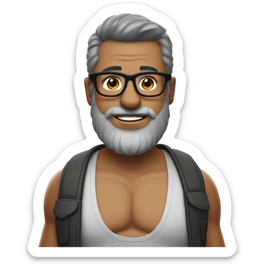 dad with black hair and a gray beard and wide glasses shirtless with a beer belly holding a Bud Light ￼￼￼ sticker