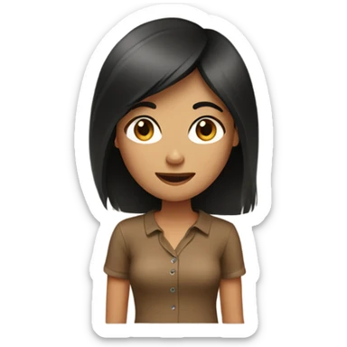 black hair girl wear brown shirt  sticker