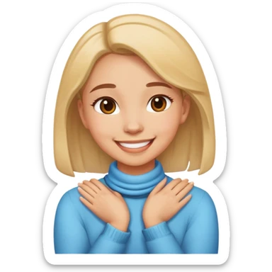 girl putting hands around her neck smiling sticker