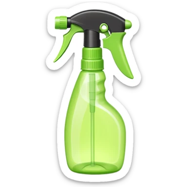 plastic spray bottle with sleek trigger nozzle, slightly curved ergonomic shape, partially transparent or solid-colored lime green, no label, soft lighting, subtle shadows, emoji scale sticker