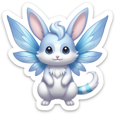 White shiny innocent ethereal pastel cute adorable kawaii divine winged furry fairy-Fakémon-Minccino-Meowstic-hybrid-fusion (full body) sticker