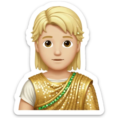 Apollo from Roman Deities with long blonde hair, gold sequin toga sticker