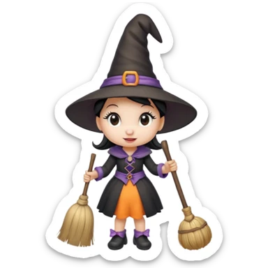 
Minnie as a witch (hat + broom)  cartoon -style/cute and transparent for a sticker sticker