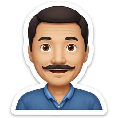 Old Chinese man with dark hair and mustache sticker