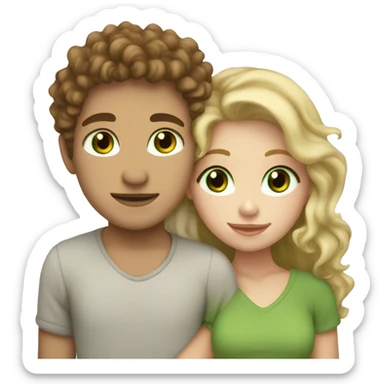 blonde haired green eyed girl cuddling boy with brown curly hair and freckles sticker