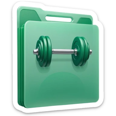 A translucent green plastic folder with rounded corners, elastic string and button closure, clean minimal look, and a dumbbell/gym symbol on the front. sticker