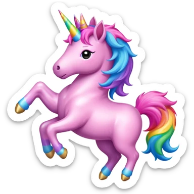 Pink fluffy unicorn dancing in a rainbow sticker