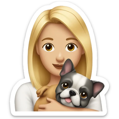 Honey blonde woman hugging a pomeranian and a dark gray french bulldog sticker