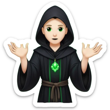 A dark sorcerer in flowing black robes, conjuring eerie green flames sticker