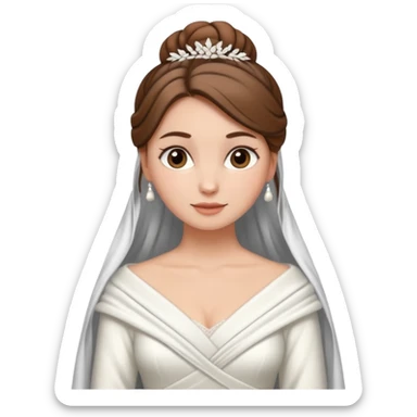 Cuerpo entero, chica blanca, pelo castaño, pelo recogido con mondongos, vestido novia largo con chal invierno sticker