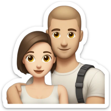 white skin Boyfriend with a light brown buzzcut and medium length dark brown hair girlfriend hugging sticker