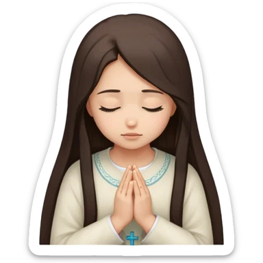 Girl long dark brown hair light medium skin pray head bowed eyes closed sticker