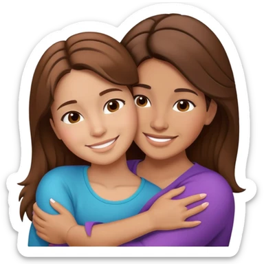 Hispanic mother and teen daughter brown hair hugging sticker