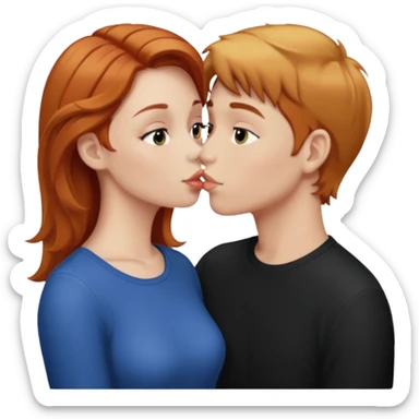 reddish-blonde hair girl kissing a brunette boy sticker
