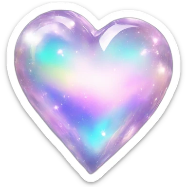 Sparkly glossy Pastel whitish iridescent glass crystal nebula glass heart sticker