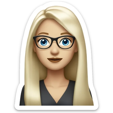 Elegant lady with long straight white blonde hair, blue eyes and glasses  sticker