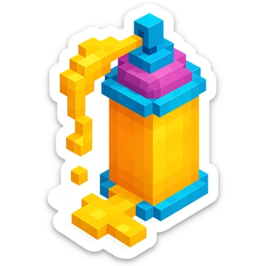 isometric view of a spray paint can with gold paint in voxel style sticker