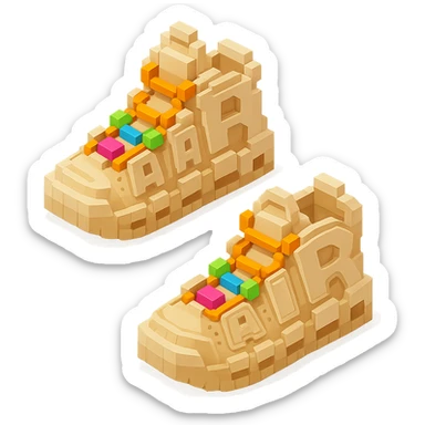 two pairs of Nike Air More Uptempo sneakers in beige with colorful beads on the laces sticker