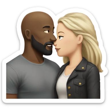 White girl dark hair kissing muscular black bald man with beard sticker
